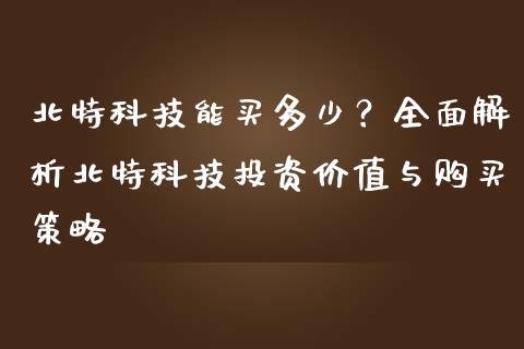 北特科技能买多少？全面解析北特科技投资价值与购买策略_https://wap.qdlswl.com_证券新闻_第1张