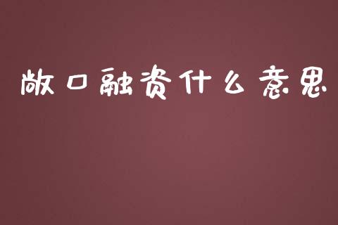 敞口融资什么意思_https://wap.qdlswl.com_理财投资_第1张