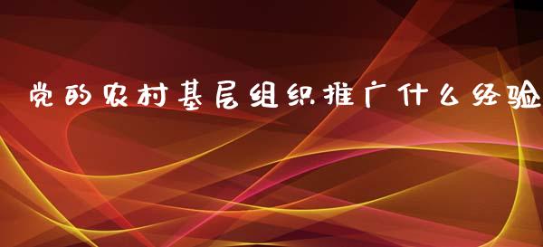 党的农村基层组织推广什么经验_https://wap.qdlswl.com_理财投资_第1张