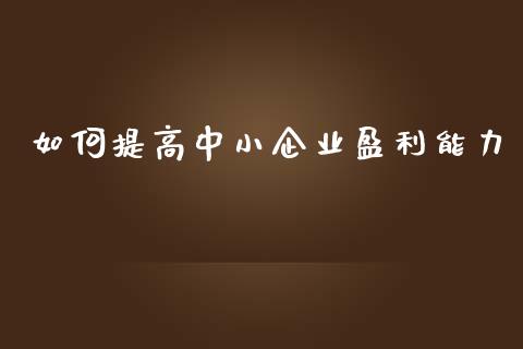 如何提高中小企业盈利能力_https://wap.qdlswl.com_证券新闻_第1张