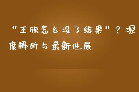 “王欣怎么没了结果”？深度解析与最新进展_https://wap.qdlswl.com_证券新闻_第1张