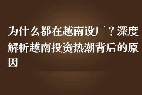 为什么都在越南设厂？深度解析越南投资热潮背后的原因_https://wap.qdlswl.com_财经资讯_第1张