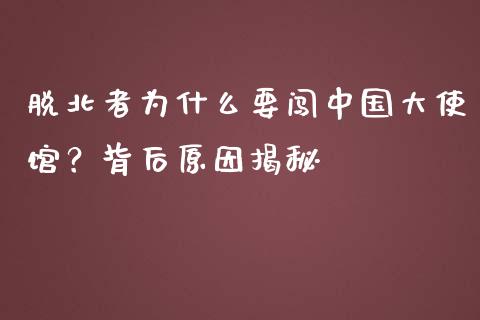 脱北者为什么要闯中国大使馆？背后原因揭秘_https://wap.qdlswl.com_财经资讯_第1张
