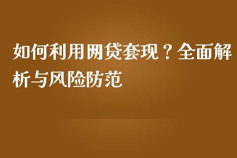 如何利用网贷套现？全面解析与风险防范_https://wap.qdlswl.com_全球经济_第1张