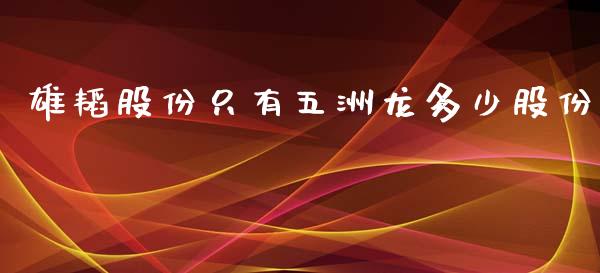 雄韬股份只有五洲龙多少股份_https://wap.qdlswl.com_理财投资_第1张