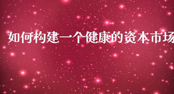 如何构建一个健康的资本市场_https://wap.qdlswl.com_证券新闻_第1张