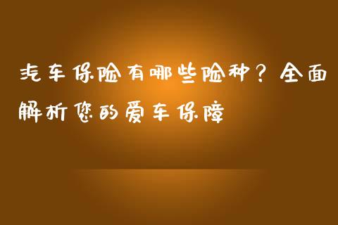 汽车保险有哪些险种？全面解析您的爱车保障_https://wap.qdlswl.com_证券新闻_第1张