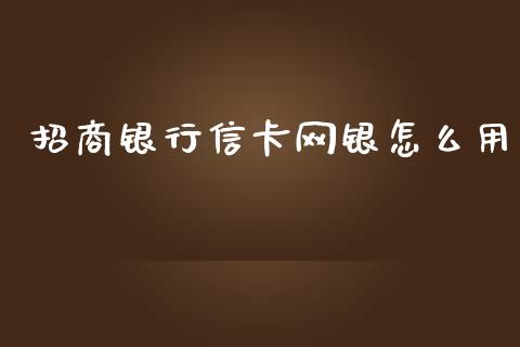 招商银行信卡网银怎么用_https://wap.qdlswl.com_证券新闻_第1张