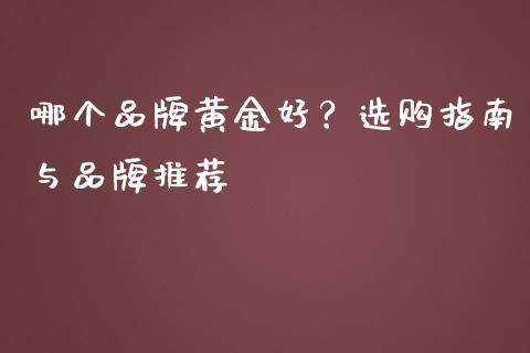 哪个品牌黄金好？选购指南与品牌推荐_https://wap.qdlswl.com_证券新闻_第1张