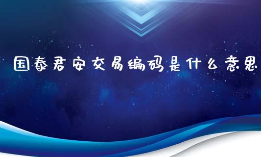 国泰君安交易编码是什么意思_https://wap.qdlswl.com_全球经济_第1张