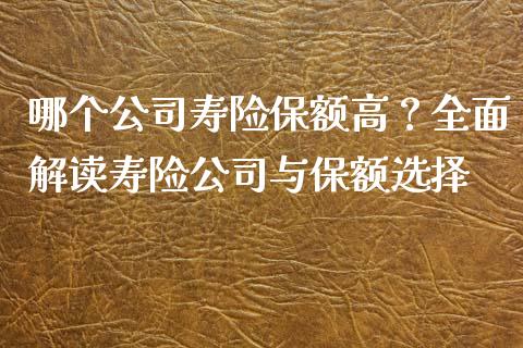 哪个公司寿险保额高？全面解读寿险公司与保额选择_https://wap.qdlswl.com_证券新闻_第1张