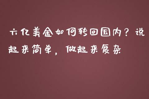 六亿美金如何转回国内？说起来简单，做起来复杂_https://wap.qdlswl.com_理财投资_第1张