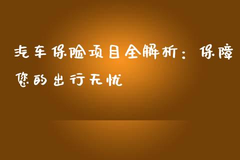 汽车保险项目全解析：保障您的出行无忧_https://wap.qdlswl.com_全球经济_第1张