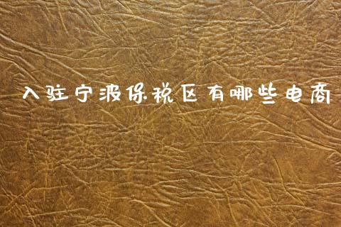 入驻宁波保税区有哪些电商_https://wap.qdlswl.com_全球经济_第1张