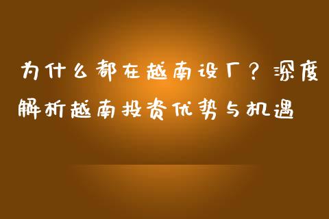 为什么都在越南设厂？深度解析越南投资优势与机遇_https://wap.qdlswl.com_财经资讯_第1张