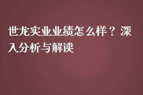 世龙实业业绩怎么样？ 深入分析与解读_https://wap.qdlswl.com_证券新闻_第1张