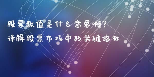 股票数值是什么意思啊？ 详解股票市场中的关键指标_https://wap.qdlswl.com_证券新闻_第1张