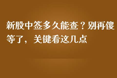 新股中签多久能查？别再傻等了，关键看这几点_https://wap.qdlswl.com_财经资讯_第1张